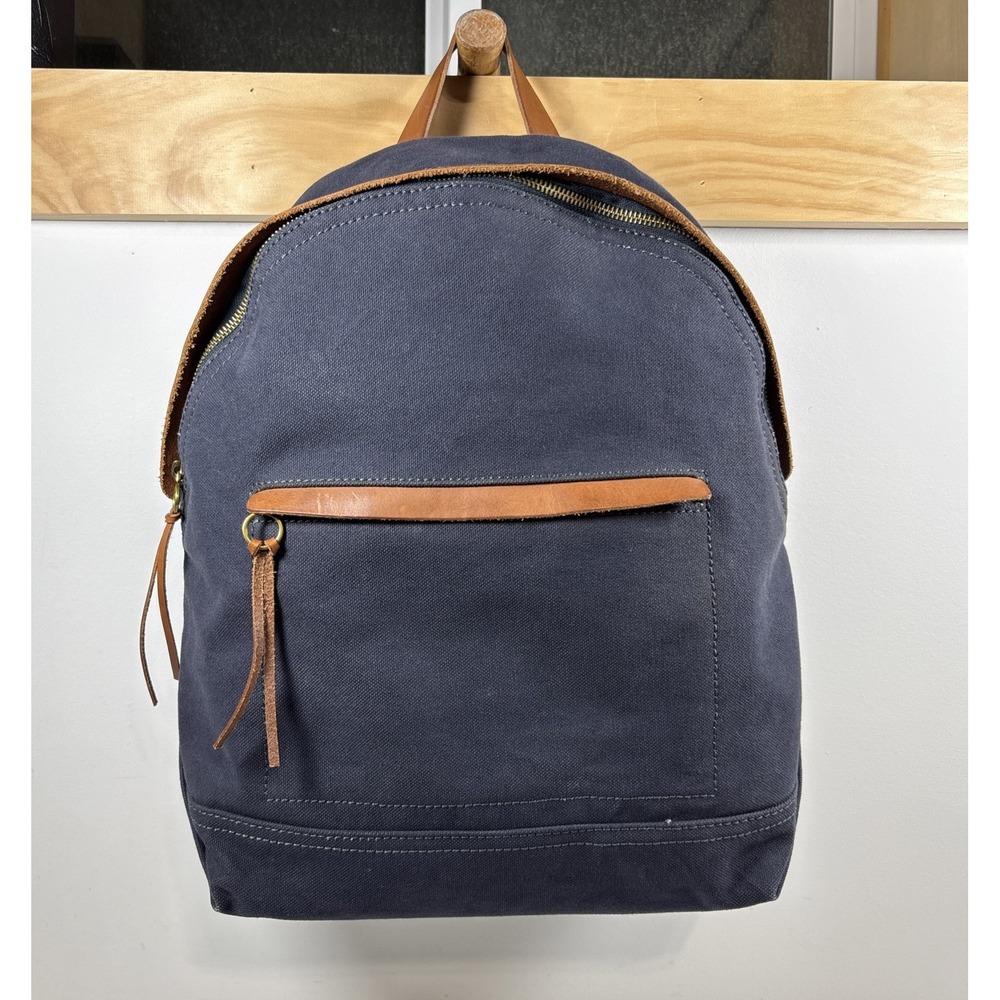 Madewell Charleston Heavy‎ Canvas Laptop Backpack Leather Trim Navy Commuter
